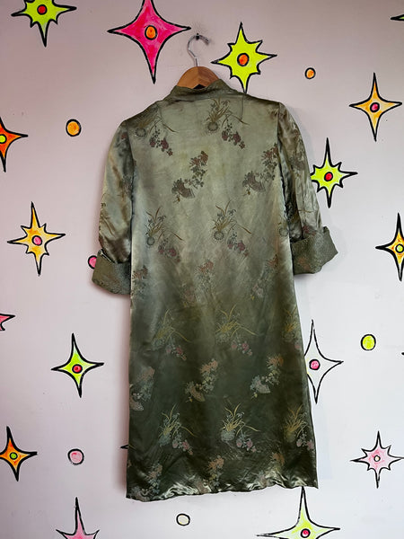 Jade Green Silk Robe Geisha Kimono | Vintage Lounge Boudoir Robe Size S - M