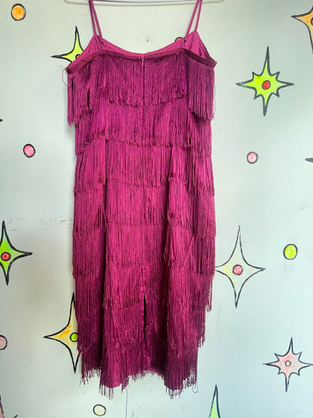 Raspberry Red Fringe Flapper Dress 20s Roaring Flapper or 60s Go-Go Mini M