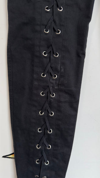 Black Lace Up Pants Western Goth Statement High Rise Sexy Rocker Trousers Sz 10
