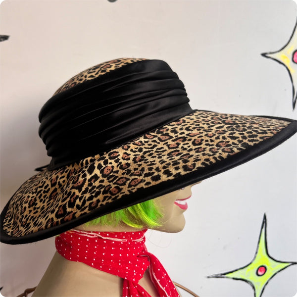 Vintage 50s | Halo Saucer Tilt Hat Delia Deetz Goth Beetlejuice | Leopard Print