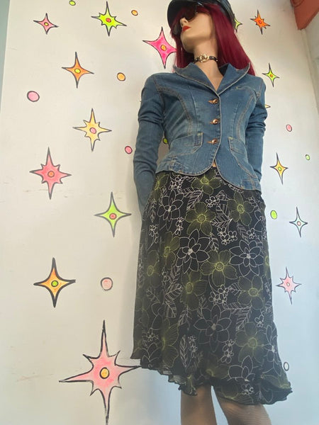 Y2K Whimsigoth Lettuce Hem Midi Skirt Skirtology Abstract Earthy Grunge XL