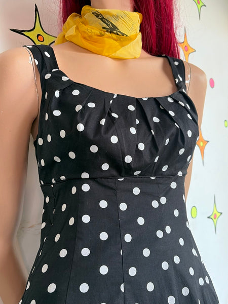80s 90s Black & White Polka Dot Dress Retro 50s Rockabilly Pin Up Preppy Goth 8
