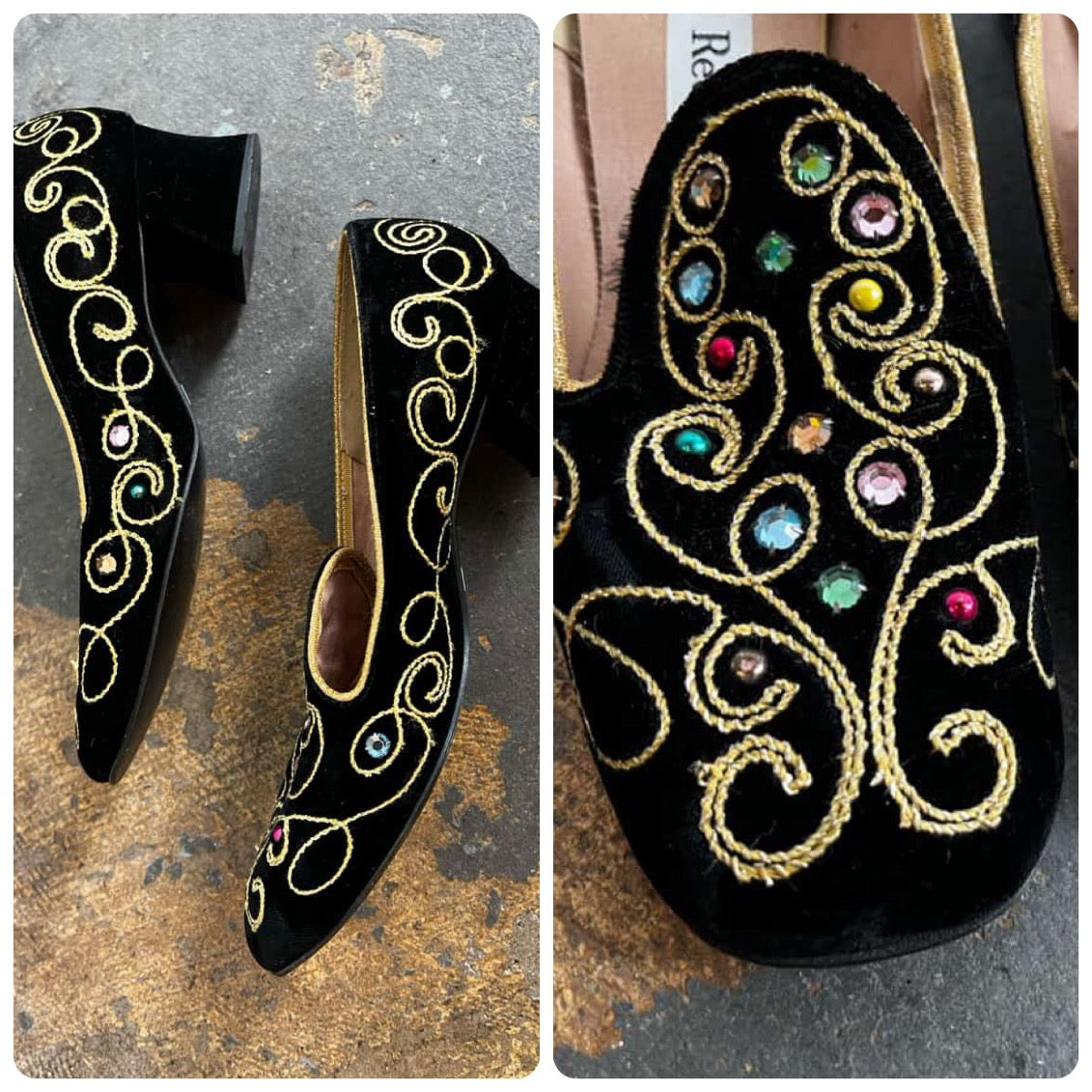 Vintage 80s Rainbow Jeweled Party Loafers - Regal Velvet Statement Pumps - 7.5/8