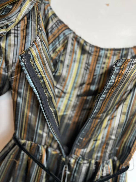 Vintage 80s Silver & Gold Poofy Princess Party Glam Prom Dress w Velvet Belt – S