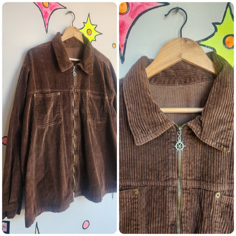 Vintage 90s Y2K | Brown Corduroy Jacket | Grunge Fairy Cottage Core