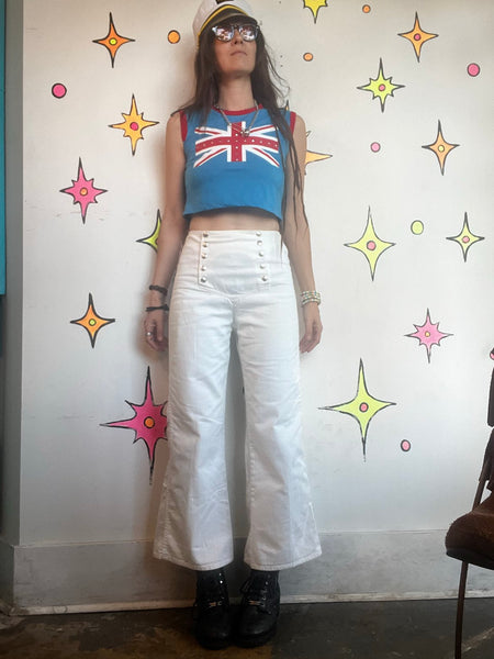 White Sailor Pants High Waist Wide Leg Trousers Nautical George Washington SM