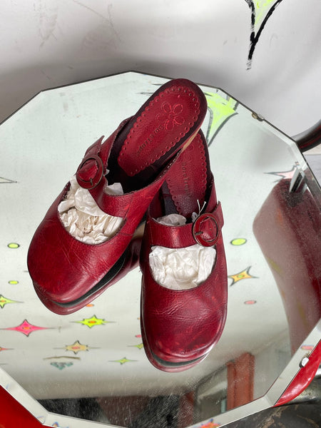 Y2K Red Mary Jane Platforms Fairycore Baretraps Leather Shoes Retro 7 - 7.5