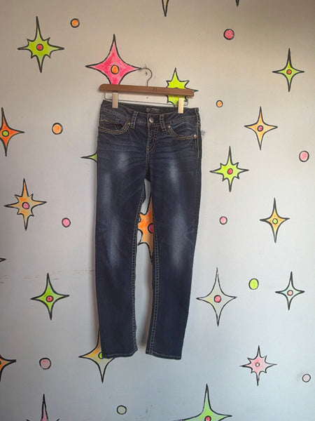Y2K Embroidered Embellished Skinny Jeans Dark Wash Low-to-Mid Rise Size 4/6
