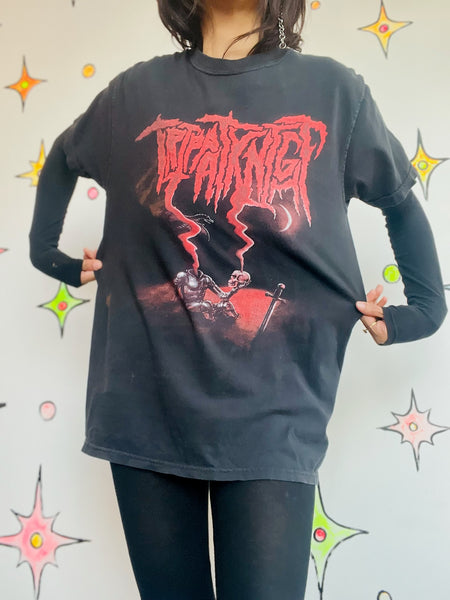 Black Red Metal Band Tee Goth Grunge Concert T Shirt Distressed Graphic Shirt L