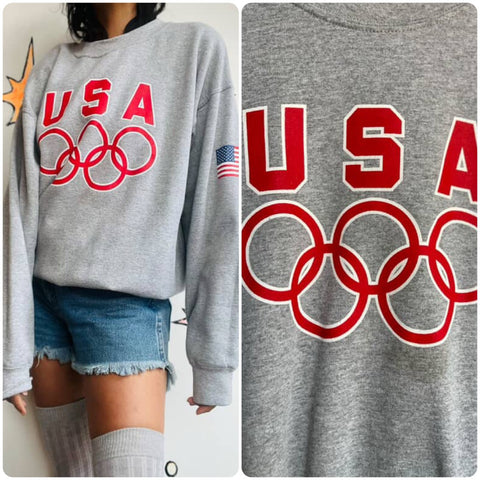 Vintage 80s 90s USA Pullover Sweatshirt – Athletic Grunge Sportswear – Size L