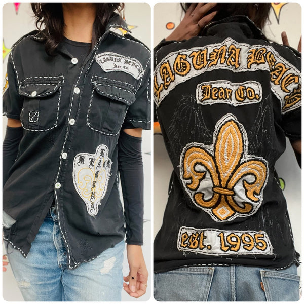Y2K Laguna Beach Distressed Tee | Affliction Style Goth Grunge Tattoo Shirt | S