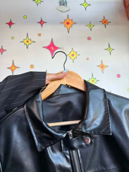 Y2K Black Cropped Moto Jacket | Vegan Leather Goth Grunge Cropped Jacket M
