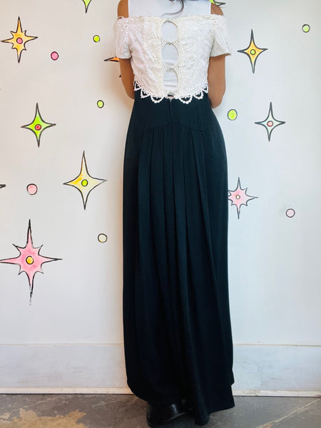 Vintage 90s Black & White Lace Dress – Victorian Formal – Scott McClintock – M