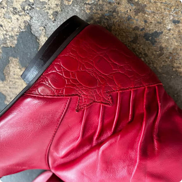 Vintage 80s Cherry Red Fold-Over Cuff Pirate Leather Boots | Rocker Glam | 6.5