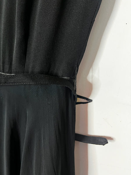 50s Fit & Flare Dress - Witchy Goth Pin-Up - Sheer Neckline - Black Cocktail - S