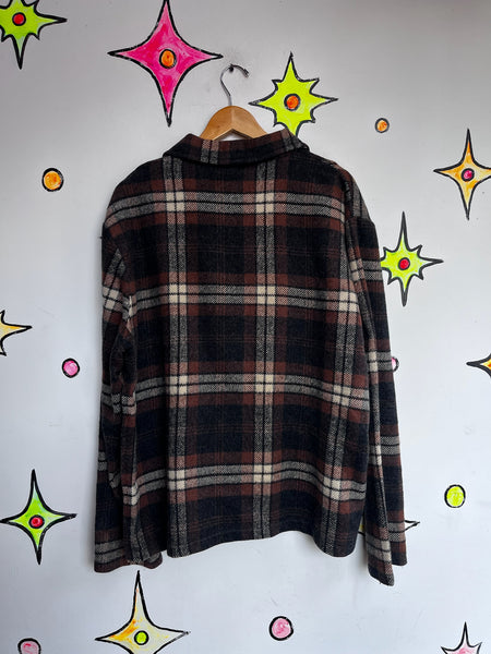 Vintage 60s Rawhide Lacer Brown Plaid Pullover Wool Shirt | Workwear Flannel XL