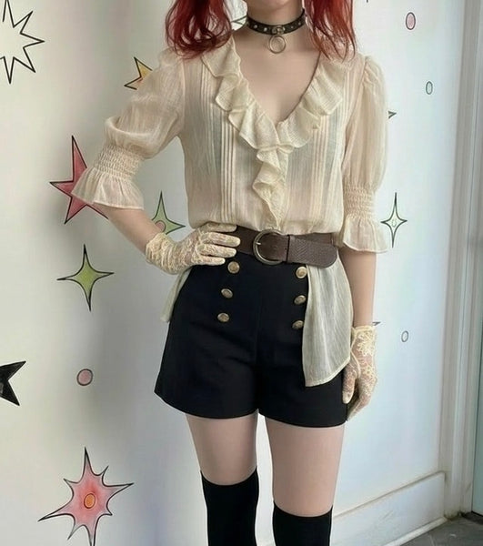 Ruffle Ivory Secretary Top Babydoll Romantic Edwardian Vintage Poet Blouse XL