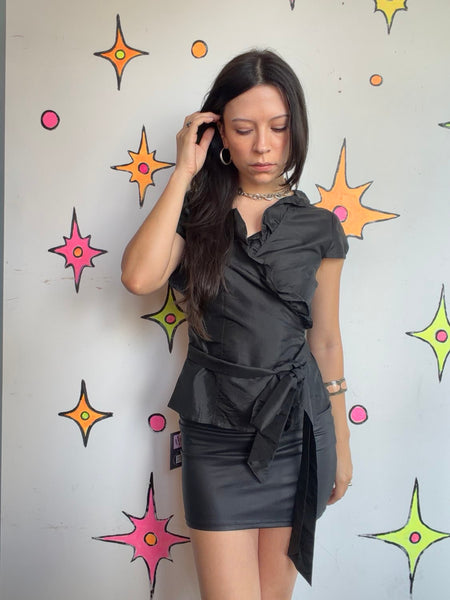90s Anne Taylor Silk Wrap Blouse Quiet Luxury Office Siren Satin Ruffle Top M