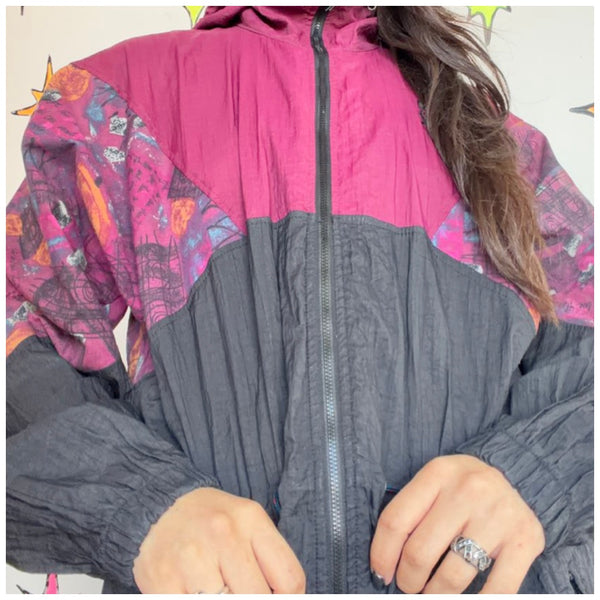 90s Y2K Merlot Black Windbreaker Gorpcore Japanese Streetwear Goth Athleisure L