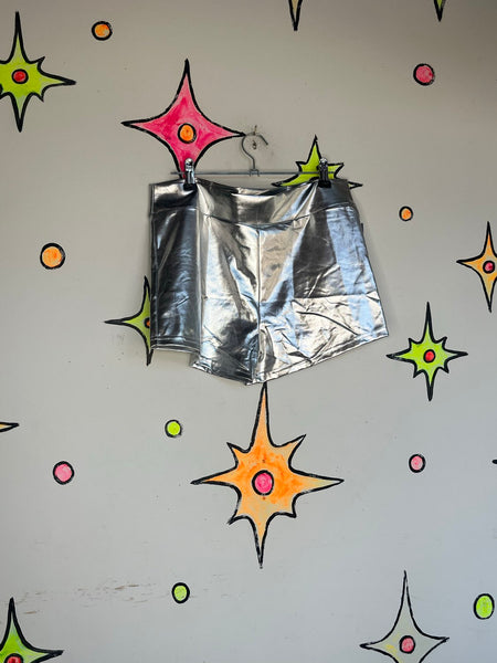 Metallic Silver Galactic Glam Shorts | Y2K Space Disco Hot Pants Party Rave M/L