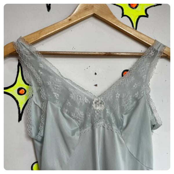 Vintage 1950s 60s | Pale Pastel Blue Lace Fairy Babydoll Lingerie Slip | Small