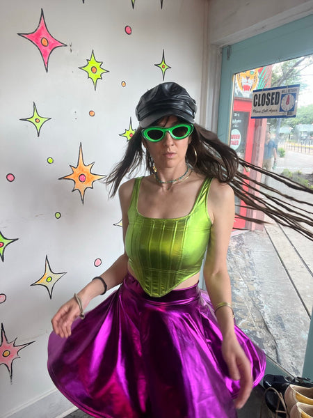 NWT Fuchsia Metallic Skater Skirt Galactic Alien Y2K Space Girl Cosplay Twirl S