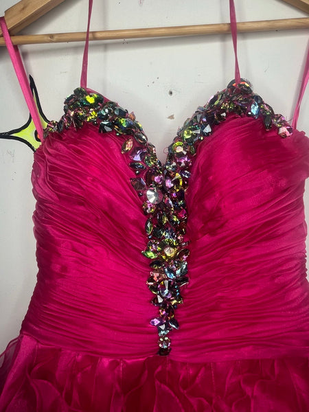 Y2K Hot Pink Rhinestone Tulle Party Corset Dress Prom Corset Glam Barbie Core M