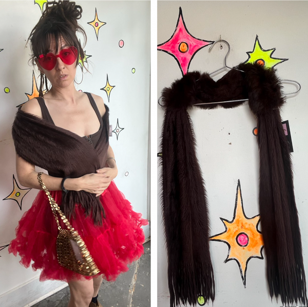 Vintage Old Hollywood Glam Vegan Fur Stole Scarf Old Money Mob Wife Scarf Wrap