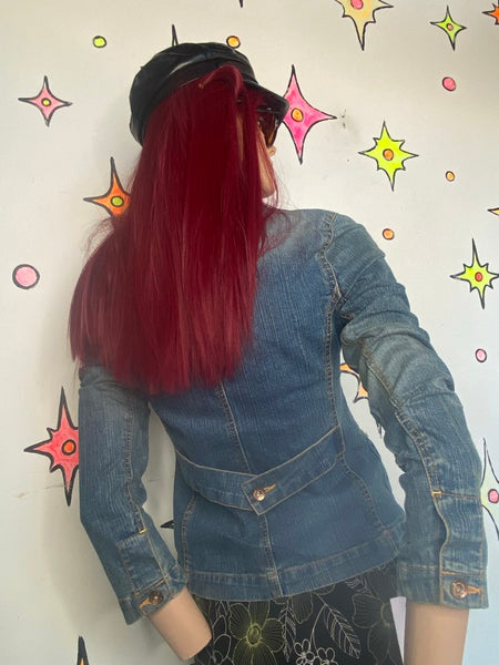 Y2K Fitted Denim Blazer Jacket Glo Brand 2000s Bratz Streetwear Casual S