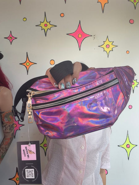 Pink Metallic Shiny Vinyl Fanny Pack Barbiecore Cyber Y2K Festival Belt Bag