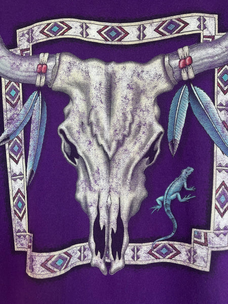 Vintage 90s Native American Dreamcatcher Skull Tee Purple Boho Grunge T Shirt L