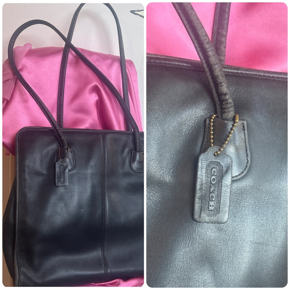 Vintage Large Coach Black Leather Tote – Classic Designer Shoulder Bag – Rare