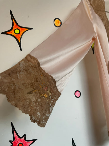 Vintage 70s Pink Lace Robe – Lingerie Nighty Boudoir Bed Jacket Babydoll S