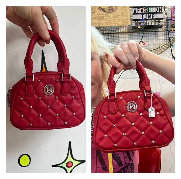 90s Y2K | Red Badgley Mischka Quilted Mini Purse Baby Vegan Leather Handbag