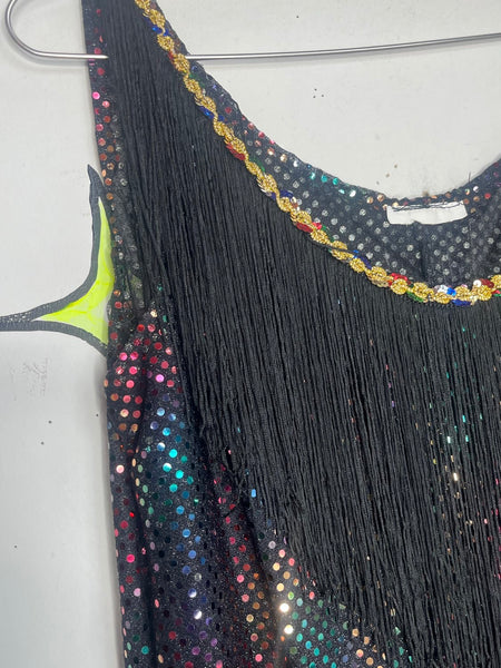 Rainbow Fringe Flapper Dress Metallic 60s GoGo Dancer Party Costume M/L