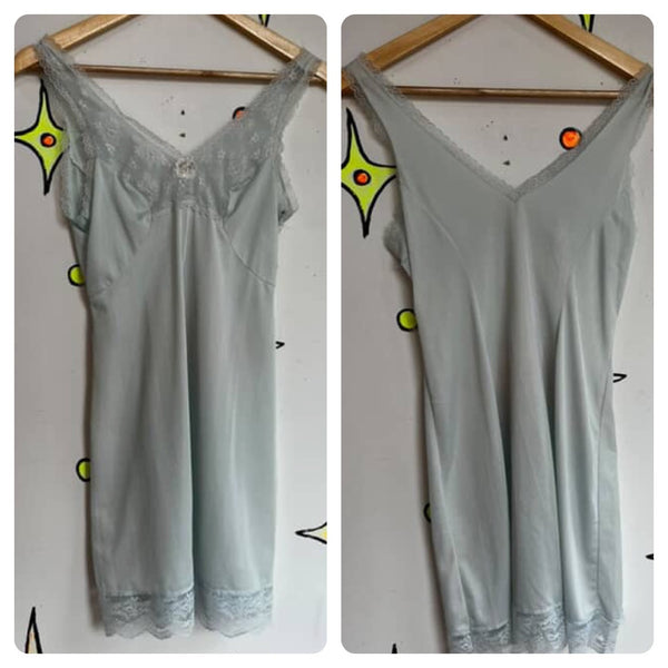 Vintage 1950s 60s | Pale Pastel Blue Lace Fairy Babydoll Lingerie Slip | Small
