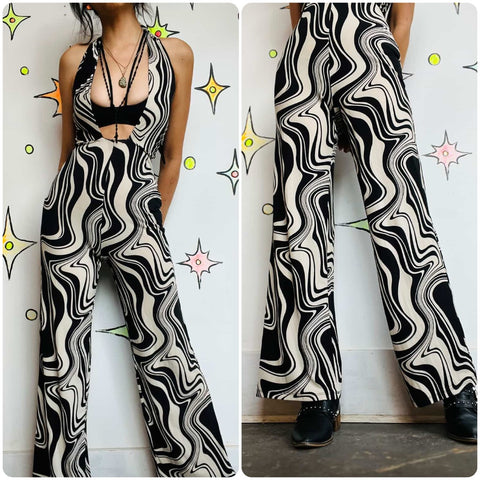 Y2K Psychedelic Rave Jumpsuit – 90s Does 60s Festival Party Vibes – Stretchy