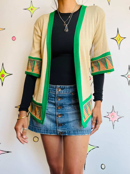 Vintage 70s Groovy Cardigan | Boho Grunge Hippie Sweater | Size S/M
