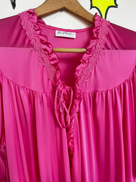 Vintage 60s 70s Babydoll Grunge Pink Nylon Nighty Robe w Bow