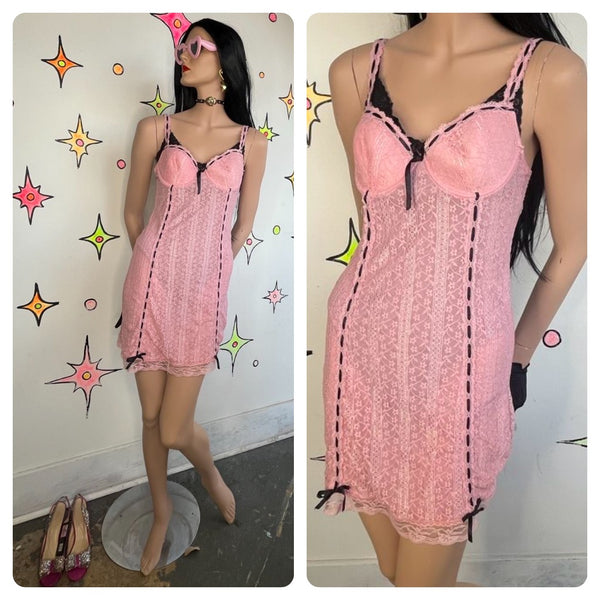 Pink Lace Slip Dress Y2K Coquette | Rampage Stretchy Fairy Lingerie Slip M