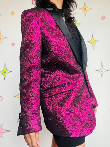 Vintage Metallic Pink Men's Tuxedo Smoking Jacket Retro Glam 80s Blazer - 40R