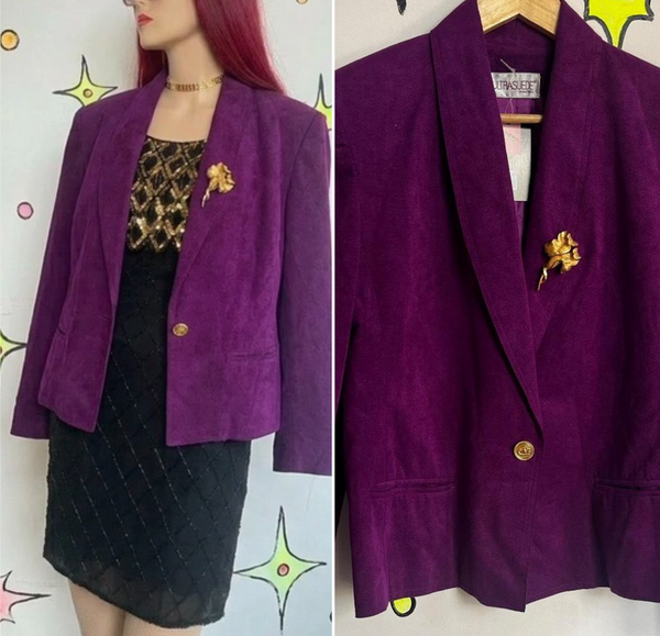 Vintage 70s | Purple Ultra Suede Retro Grunge Fairy Emo Blazer Jacket | Size M L