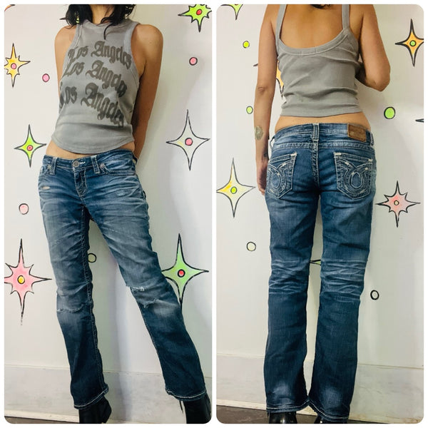 Y2K Denim Jeans – Embellished Low-Rise Flare – Indie Sleaze / Fairy Grunge – 26
