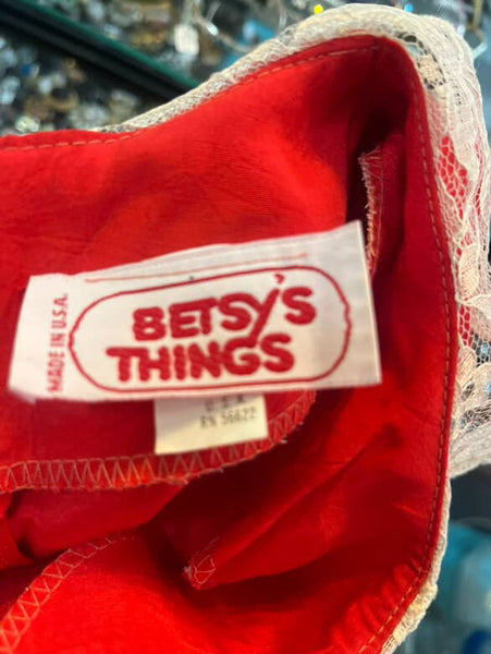 Vintage 80s Secretary Dress - NWT - Babydoll Grunge Cherry Red - Lace Collar - S