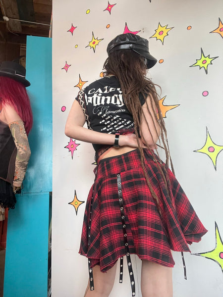 Y2K Plaid Harness Mini Skirt Avant Garde Indie Sleaze Mall Goth Punk Grunge XXL