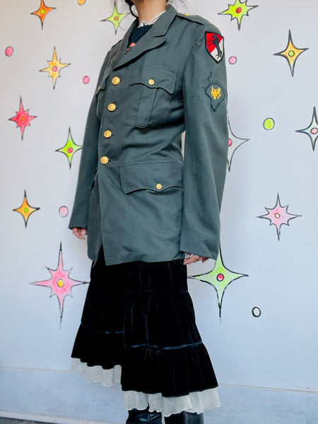 Vintage Military Blazer | Army 38L Jacket | Grunge Boho Embellished Uniform Coat