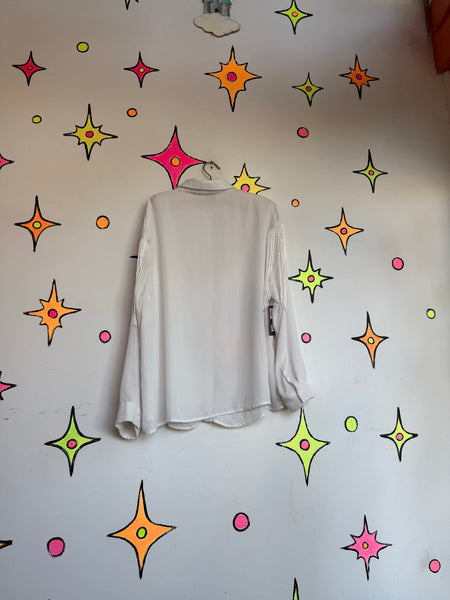 White Fringe Western Shirt | Cowboy Core Rodeo Fringe Button Up Oversized XL