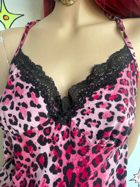 Y2K Pink Leopard Slip Dress Animal Print McBling Indie Sleaze Grunge M