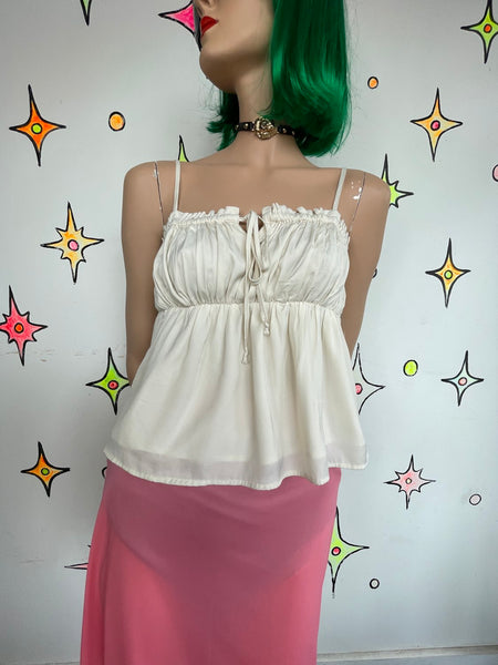 Off White Pirate Core Babydoll Cami Top Soft Grunge Romantic Layering Tank S