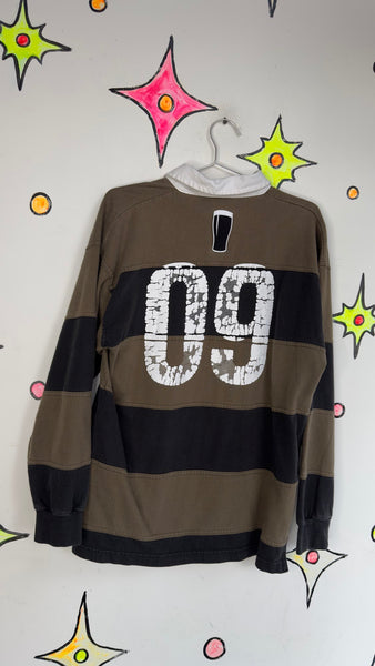 Guinness Striped Rugby Shirt ' Quarter Button Up Irish Pub Streetwear Jersey L